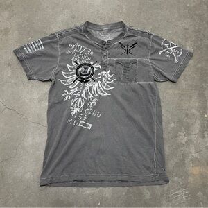 Y2K 2000s Affliction Grunge Emo Gore Polo Shortsleeved Shirt Tagged XL 19.5x30”